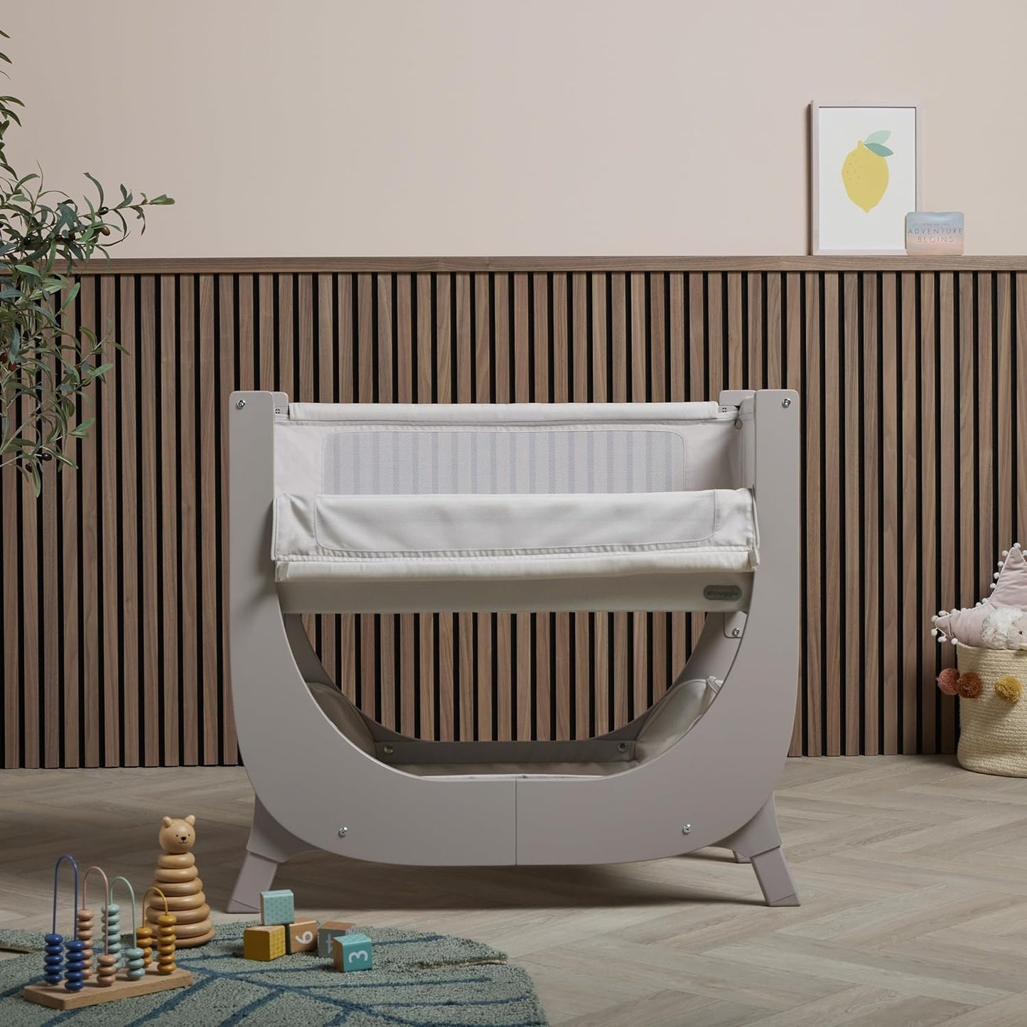 Air Lite Bedside Infant Crib | Breathable Mesh Sides, Drop-Down Panel, Reflux Incline, Adjustable Height, Compact Co-Sleeper Crib with Mattress - Taupe
