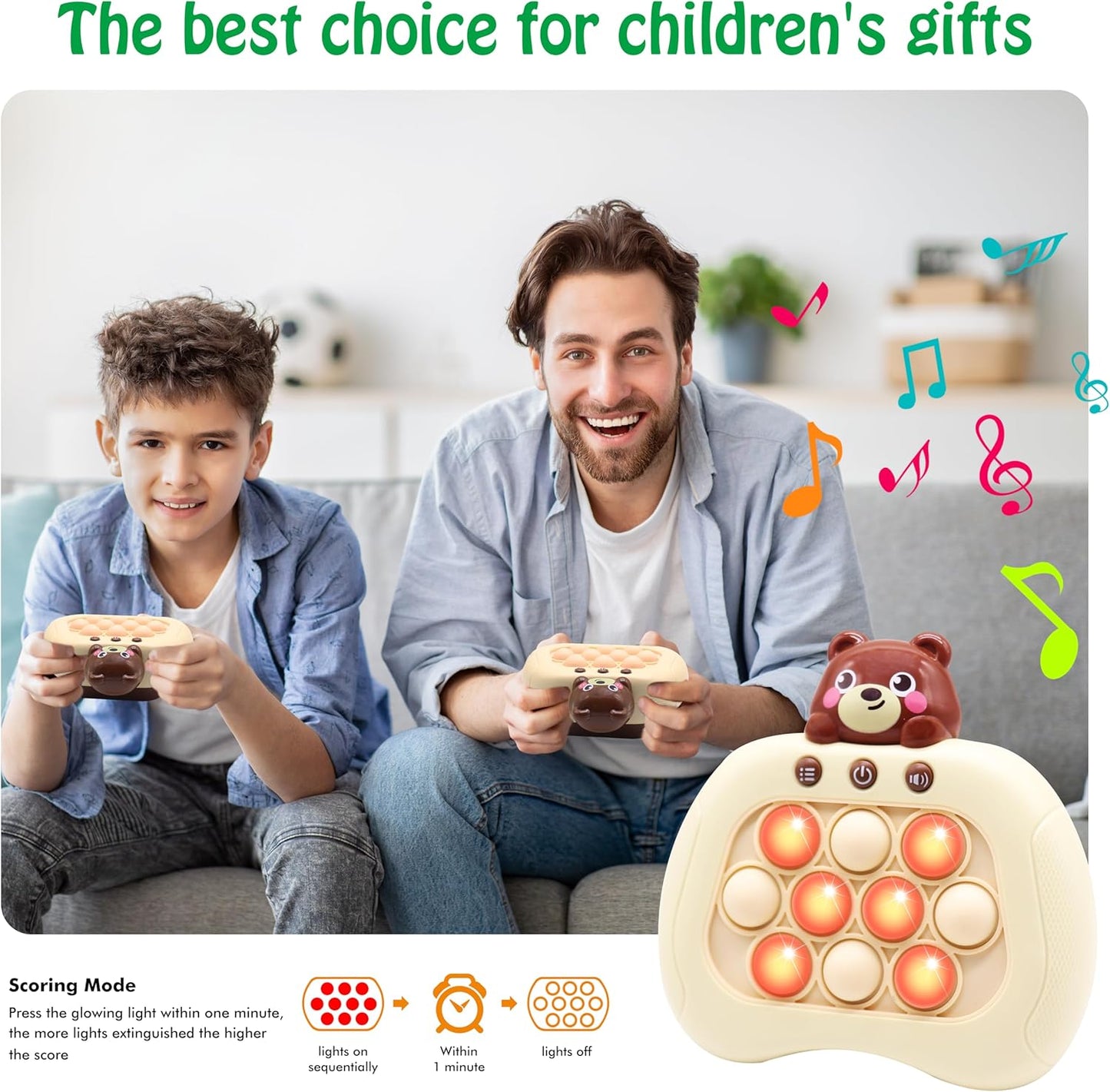 Pop-Fast-Push-Bubble-Game for Kids,Quick Push Console Game for Ages 3-12 for Boys and Girls,Handheld Puzzle Game Sensory Toys - Bear