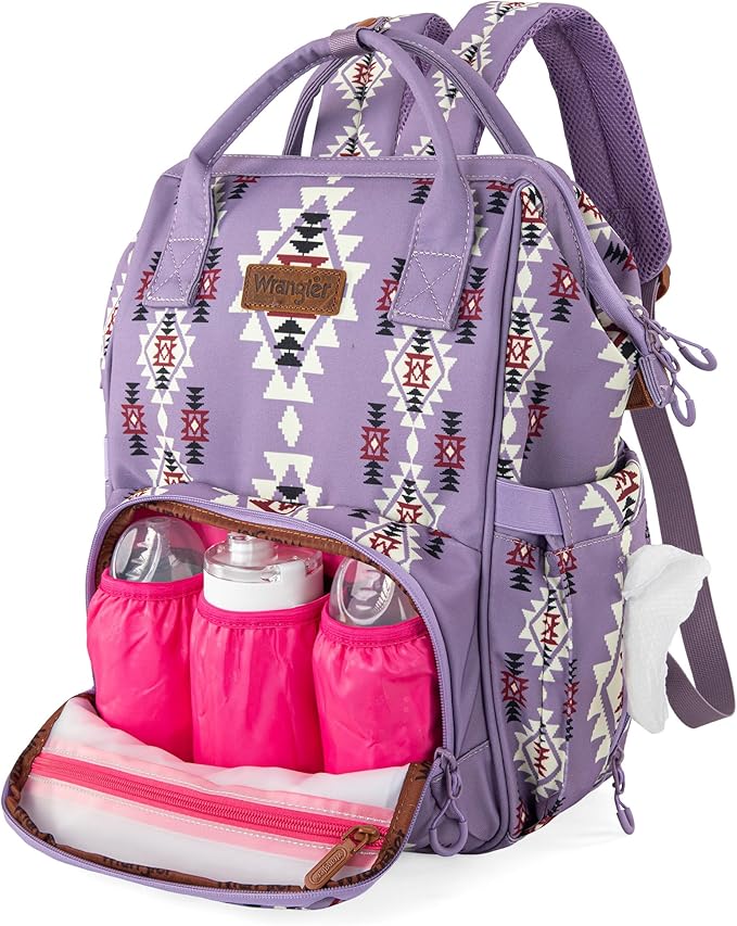 Wrangler Aztec Backpack Organized Daypack Travel Baby Bag with Stroller Strap and Side Bottle Pockets WG2204-9110LV