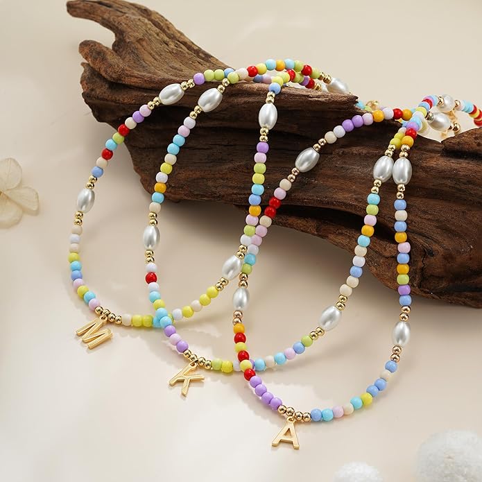 Colorful Initial Necklace for Girls Kids Women, Handmade 14K Gold Plated Colorful Initial A-Z Letter Necklace Teen Girls Gifts Trendy Stuff Birthday Gifts for 5 6 7 8 9 10 11 Year Old Girl Gift