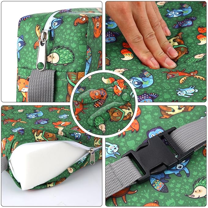 Zicac Portable Toddler Booster Seat for Dining Table, Safer Non-Slip Kids Booster Seat with Double Adjustable Straps, Washable Detachable Strong Support Increasing Cushion for Child (Animal Green)