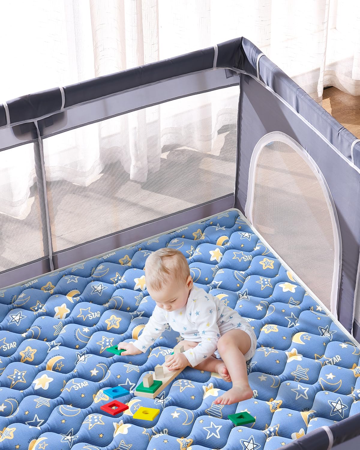 Odorless Premium Foam Baby Play Mat 79" x 63", Soft Microfiber Fabric Crawling Mat for Floor- Comfortable and Hypoallergenic, Non-Slip Cushioned Floor Playpen mat for Infants,Babies,Toddlers
