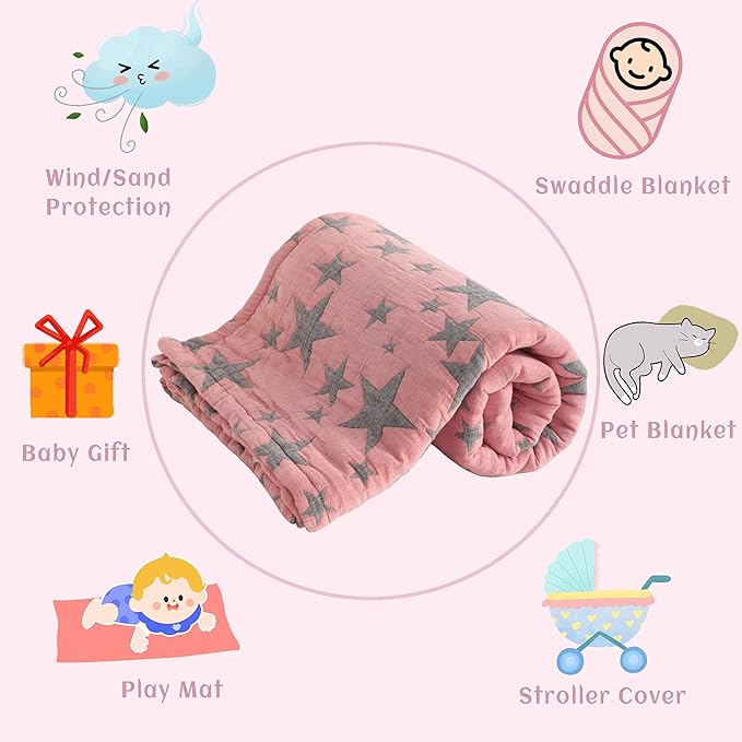 NTBAY 3 Layer Toddler Blanket, Muslin Cotton Jacquard Bed Blankets, Lightweight Thermal Baby Blanket, Super Soft and Warm Crib Blanket for All Seasons, Decoration Gift, 30"x40", Red and Black Star