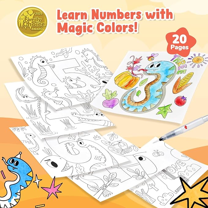 JoyCat Paint with Water Coloring Books for Toddlers, Watercolor Painting Sets for Kids Ages 3-5 4-8, Arts and Crafts Drawing Activities Toy Birthday Gift for Boys Girls (Numbers)