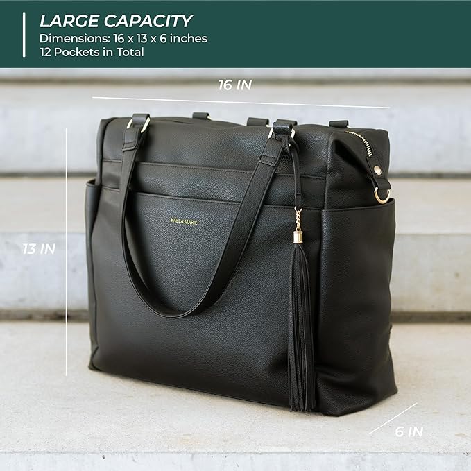 Large Diaper Bag Backpack, Vegan Leather Diaper Travel Tote Bag with Changing Pad and Stroller Straps