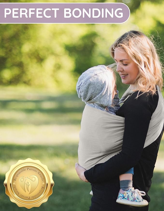 Lightweight - 100% Cotton Muslin Ring Sling Baby Carrier Newborn, Toddler, Infant Holder – Adjustable, Breathable, Beige Baby Sling Carrier