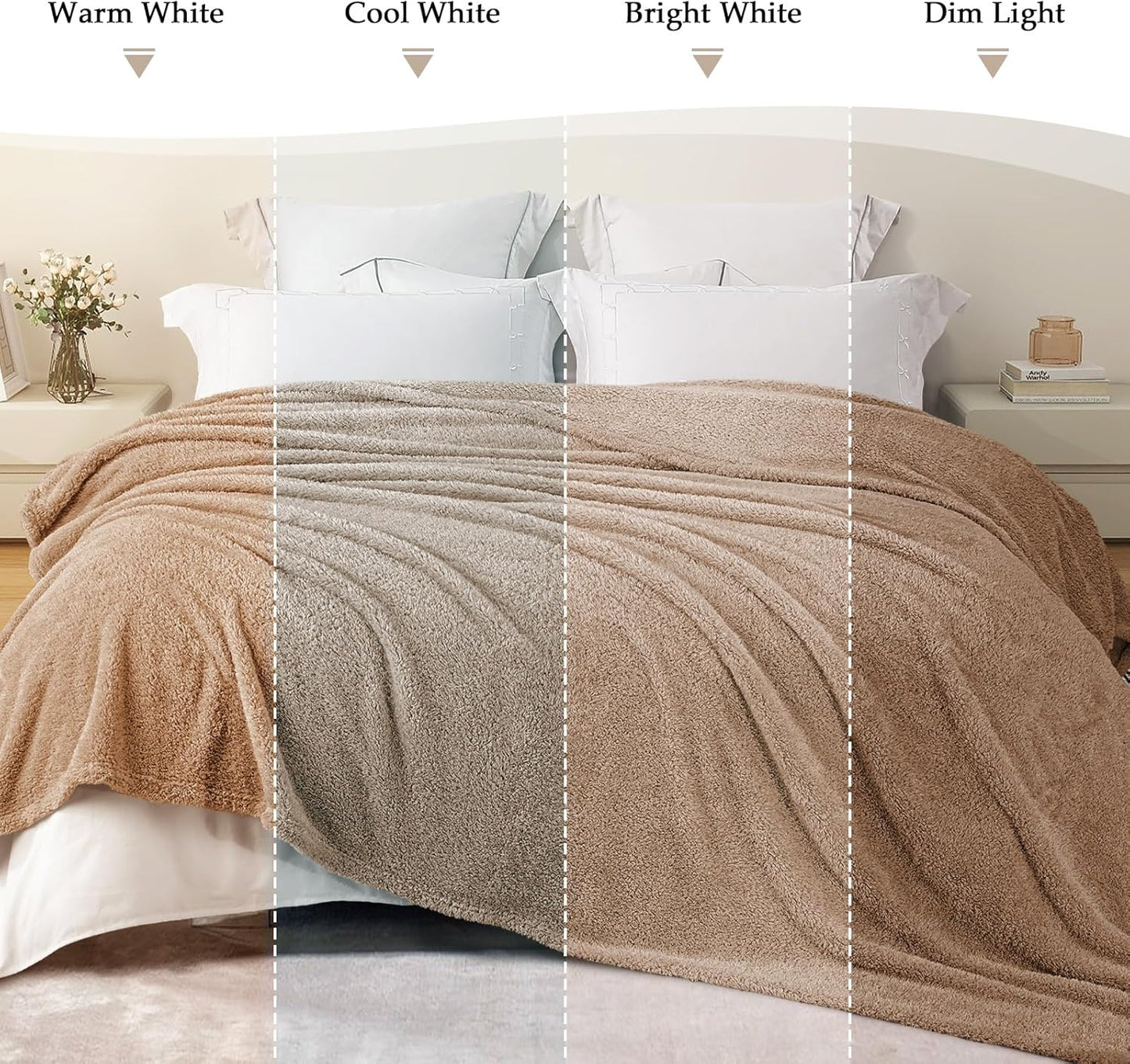 Exclusivo Mezcla Fleece Throw Blanket for Couch Sofa, Soft Warm and Fluffy Blankets for Women Men Girls Kids, Suitable for All Seasons, Camel, 50x60 Inches