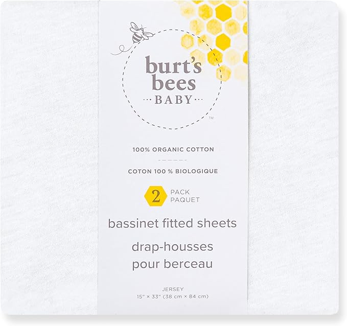 Bassinet Sheet, Infant Fitted BEESNUG Cover, 100% Organic Cotton, Soft Unisex Newborn Essentials for All Standard Oval or Rectangle Bassinet Bed Pads or Mattresses - 15 x 33 Inches