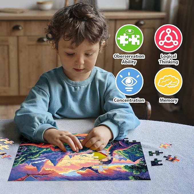 100 Piece Puzzles for Kids 4-8 - Wildlife Birds Marine Dinosaurs Puzzle for Toddlers 3-5 Large Piece Puzzle for Seniors Adults Puzzles for Kids Ages 4-6 6-8 8-10 Educational Toys Gift