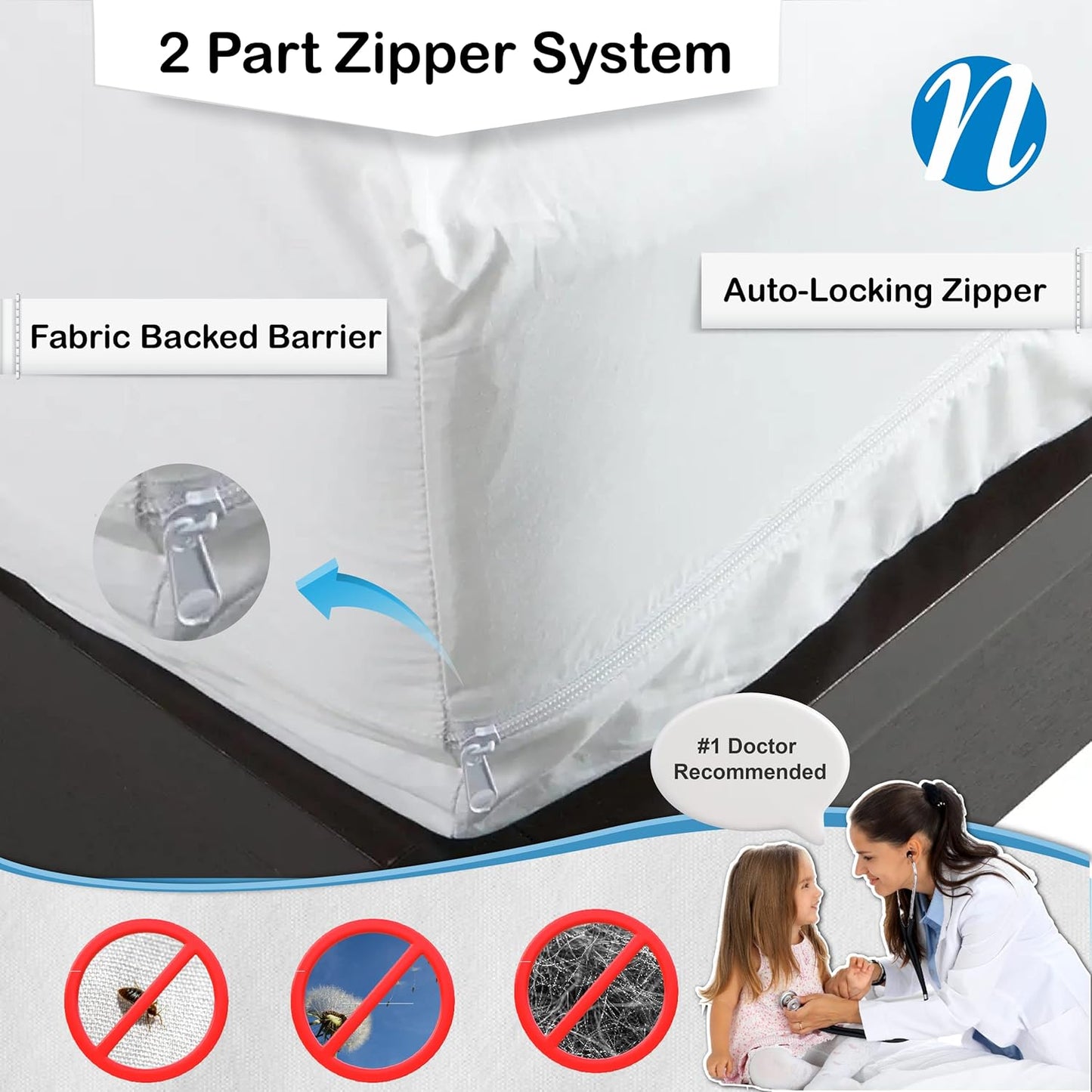 National Allergy Superior 100% Cotton California King Mattress Protector Zippered - 73" x 84" x 9" - Hypoallergenic Bed Encasement - Breathable Dust Proof Cover - Oeko-TEX Standard 100 Certified