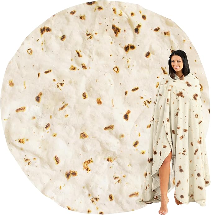 Zulay Burritos Tortilla Blanket Wrap - Double Sided Large 71 Inch Flannel Round Blanket - Premium 280 GSM - Fun White Elephant Gift for Adults