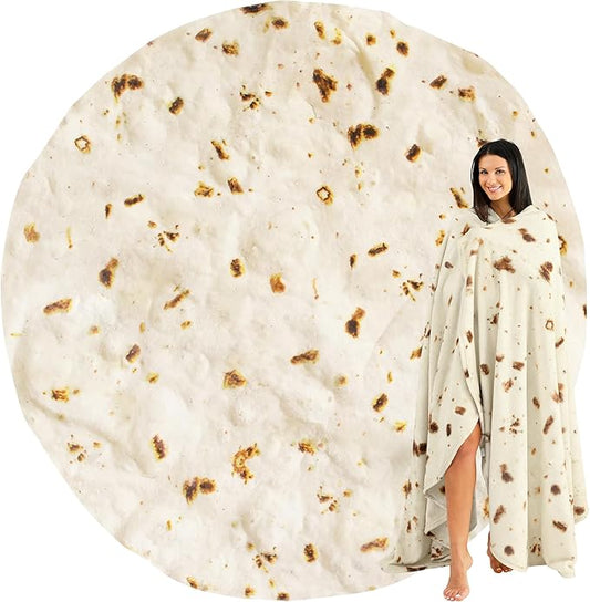 Zulay Burritos Tortilla Blanket Wrap - Double Sided Large 71 Inch Flannel Round Blanket - Premium 280 GSM - Fun White Elephant Gift for Adults