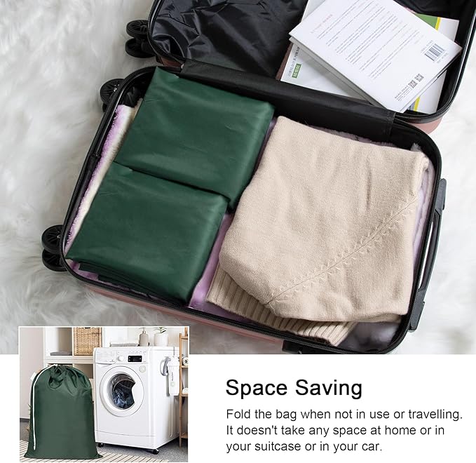 Polecasa Heavy Duty Large Laundry Bag with 130gsm Tear Resistant Fabric and Handles, Easy to Carry Durable Dirty Clothes Drawstring Bag, Perfect for College Dorm,Travel, 2 Pack 28”x36”,Green