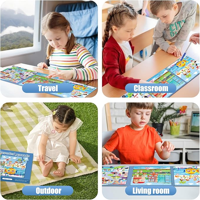 Magnetic Puzzles for Toddlers 3-5, 75-Pieces Travel Toys, Transportation Puzzles Ages 4-6, Educational Learning Magnets, Road Car Trip & Airplane Activities Toys for 3 4 5 6 7 Girls Boys Gift