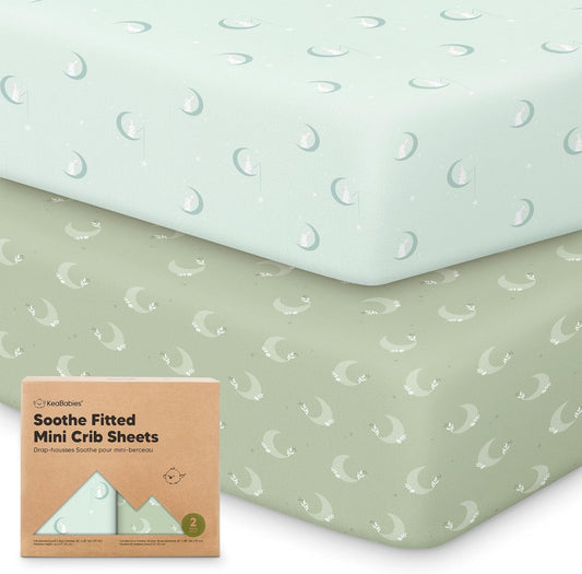 2-Pack Mini Crib Sheets Fitted - 38x26 Pack N Play Sheets for Pack and Play Mattress, Organic Cotton, Soft & Breathable Playard Bedding, Neutral Mini Toddler Bed Cover for Boys, Girls (Lunaris)