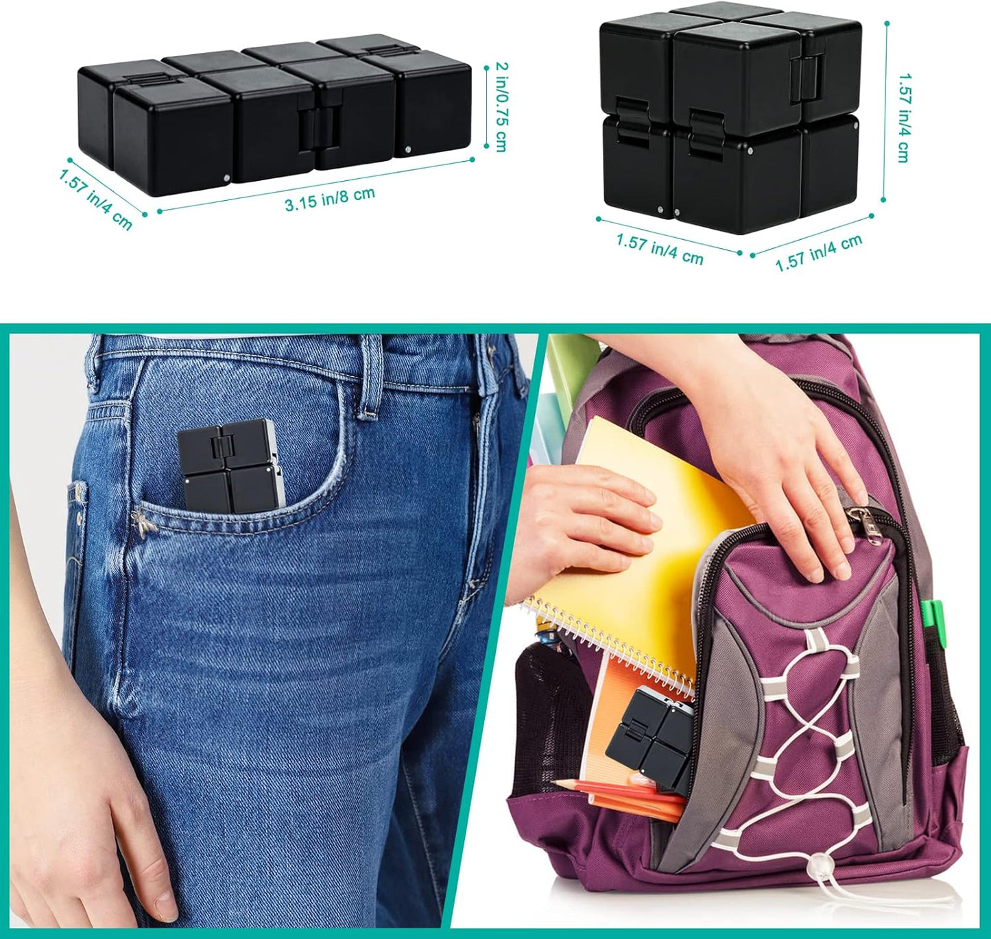 Infinitycube Fidget Toy Stress Relieving Fidgeting Game for Kids and Adults,Cute Pocket-sized Unique Gadget for Anxiety Relief and Kill Time (Black)
