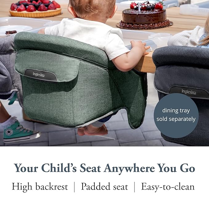 Inglesina Fast Table Chair, Pine Green Melange - Portable Baby High Chair - for Babies & Toddlers up to 37 lbs - Fits Tables 0.8'' to 3.5'' Thick - Compact & Easy to Use - Travel Bag Included