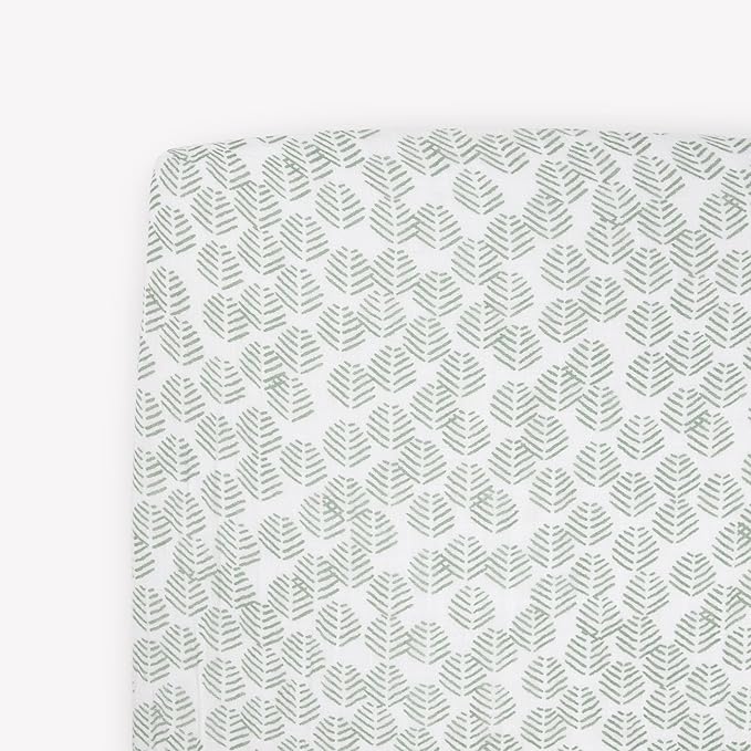 Little Unicorn Premium Crib Sheet | Breathable & Super-Soft Muslin Fabric (Leaf Motif)