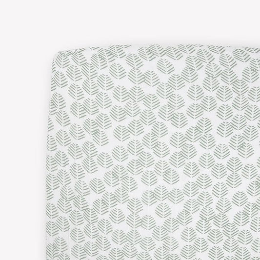 Little Unicorn Premium Crib Sheet | Breathable & Super-Soft Muslin Fabric (Leaf Motif)