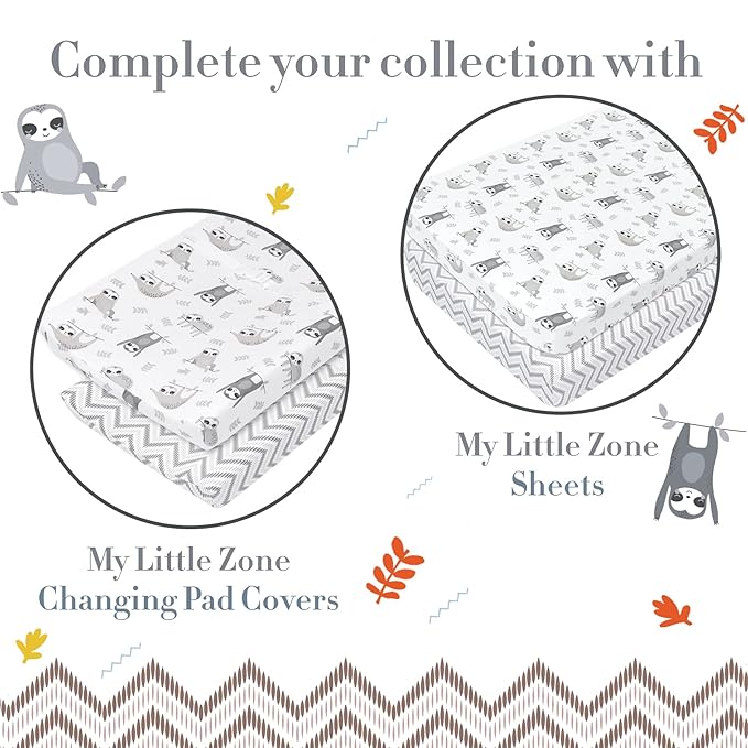 100% Cotton Changing Pad Cover for Baby Boys and Girls, Chevron - Breathable Bassinet, Mini Crib Mattress Fitted Sheets - Little Sloth, 32"x16" with 8" Deep Pocket, White-Grey, 2 Pack