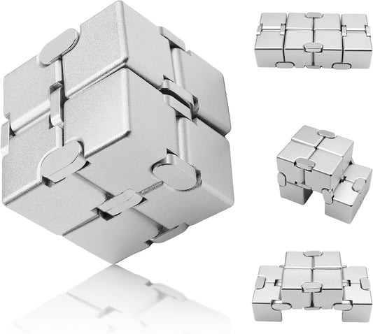 Fidget Infinity Cubes Metal, Desk Fidgets for Kids Adults, Hand Toys for Anxiety, ADHD, EDC, Stress Relief Sensory Toys for Teens (Silver)
