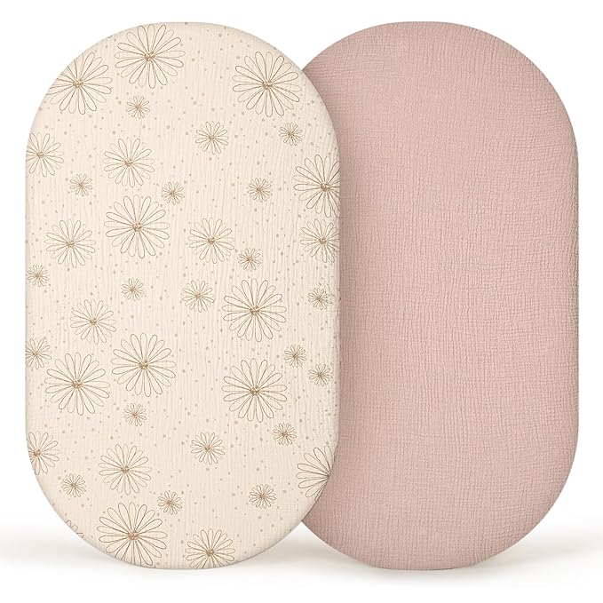 lulumoon Muslin Bassinet Sheets Baby: Cotton Bassinet Sheets Fitted for Boys and Girls - Bassinet Mattress Sheets for Oval Rectangle or Hourglass