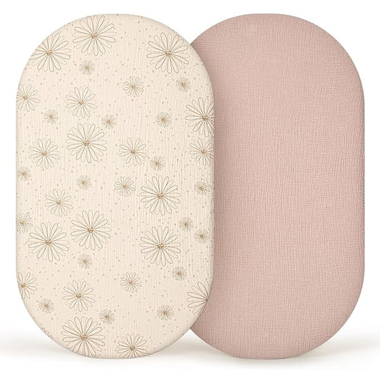 lulumoon Muslin Bassinet Sheets Baby: Cotton Bedside Bassinet Sheets Fitted for Chicco Lullago Anywhere & Baby Bjorn Cradle
