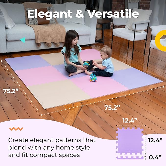 MioTetto Baby Play Mat, Soft Foam Floor Tiles for Kids. Adjustable Interlocking Foam Tiles, Fits with 74x74 Playpen Baby mat for Crawling & Development, Safe & Non-Toxic Playmat for Babies 6-12 Months