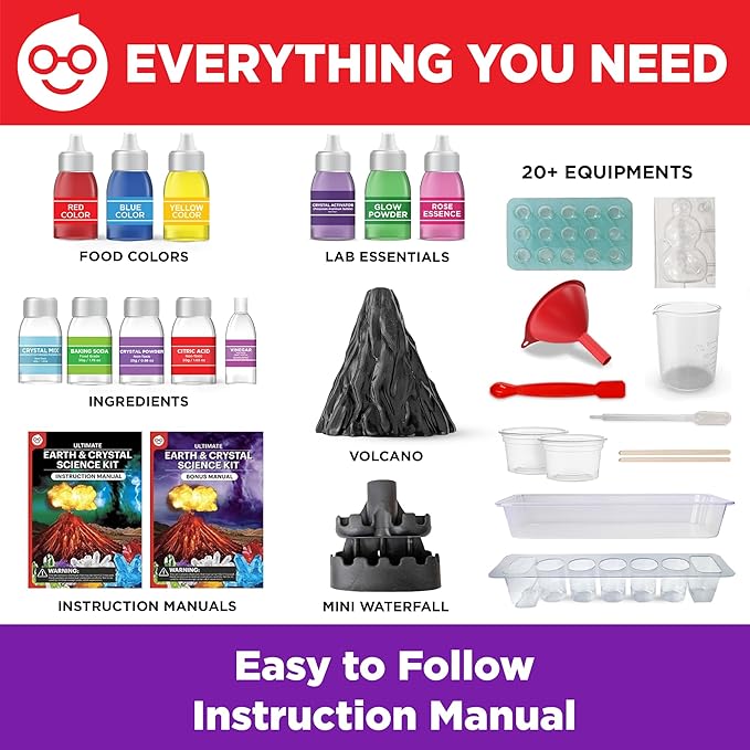 Doctor Jupiter STEM Earth Science Experiment Kit | Crystal Growing, Erupting Volcano Chemistry Set with 100+ Experiments | Learning & Educational Projects 7-8-9-10-11-12 Year Old