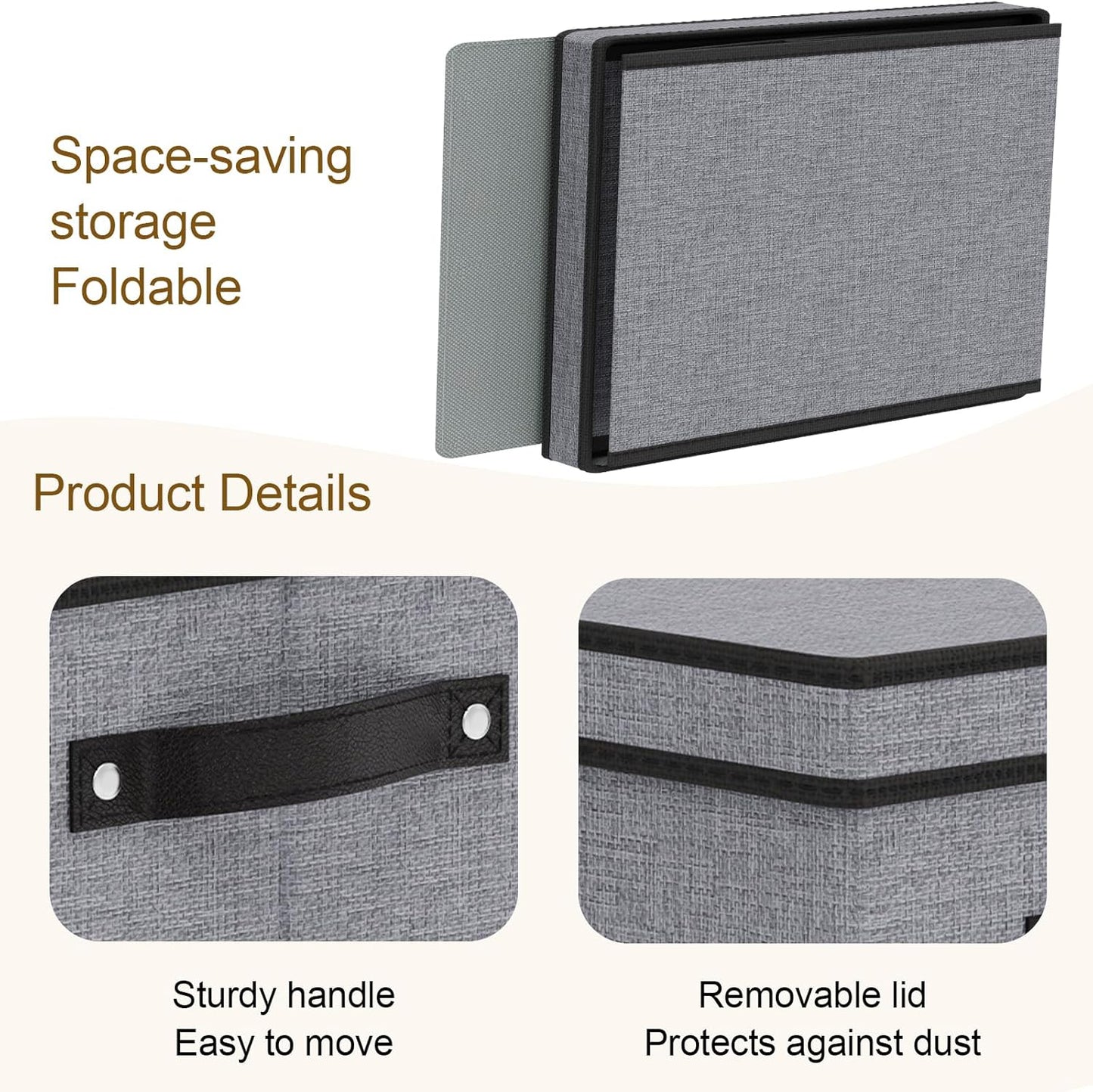 Fabric Storage Boxes, 7.1 x 9.1 x 13 Inch Baskets for Shelves with Lids, Wardrobe Organiser with Handles, Decorative Linen Closet Organizer Bins, Gray, 5 Pack