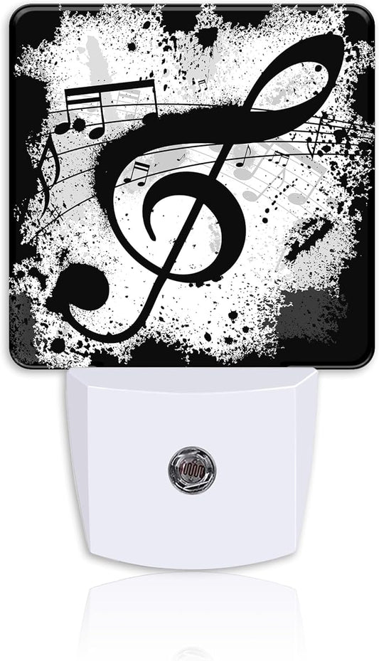 Ink Blots Treble Clef Night Light,Black Music Notes Plug-in Night Light Auto Dusk-to-Dawn Sensor Energy Efficient LED Lamp for Room Decor,Hallway,Kitchen,Bathroom,Nursery,Stairs