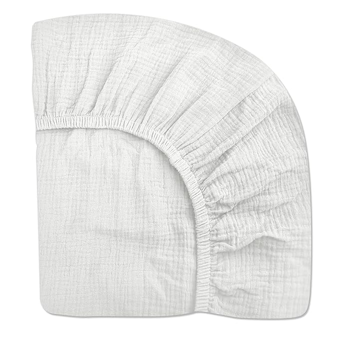 Crib Sheets for Boys Girl, Fitted Baby Toddler Bed Sheets 28" x 52", Neutral Muslin Cotton Crib Mattress Bedding Soft and Breathable Comfort (White)