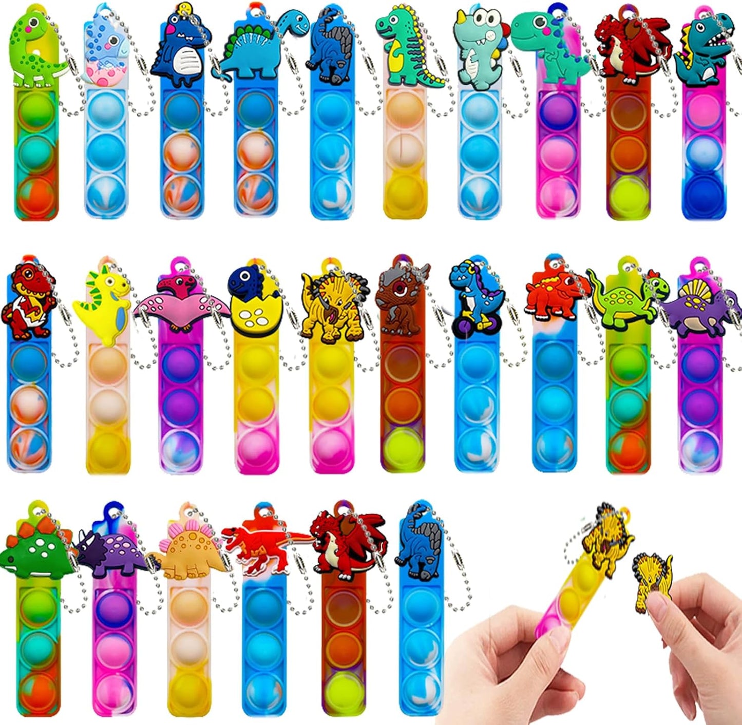 26 Pcs Mini Keychain Pop Fidget Toys for Kids, Birthday Party Favors for 3-5, 4-8, 8-12, Bulk Sensory Toys for Classroom Prizes, Party Supplies for Pinata Stuffers, Carnival Prizes (Dinosaur)
