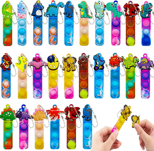 26 Pcs Mini Keychain Pop Fidget Toys for Kids, Birthday Party Favors for 3-5, 4-8, 8-12, Bulk Sensory Toys for Classroom Prizes, Party Supplies for Pinata Stuffers, Carnival Prizes (Dinosaur)