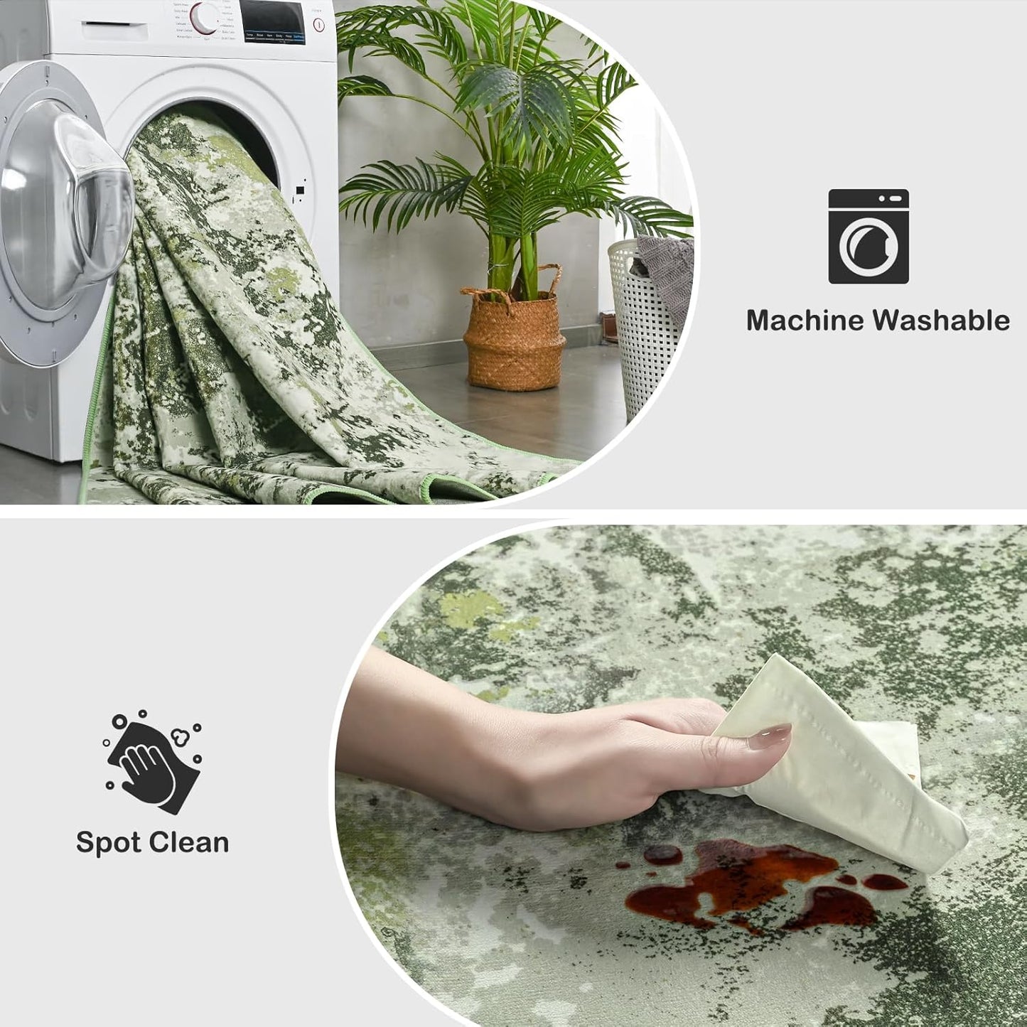 Kelarea 6x9 Rug for Living Room, Green Washable Non-Slip Rugs, Modern Abstract Large Rugs Low Pile Soft Carpet for Bedroom, Kitchen, Dining Room, Classroom, Dorm, Nursery, Home Office