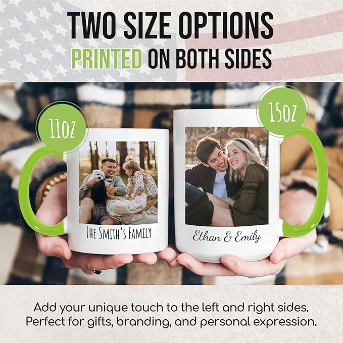 Custom Mug Upload Your Picture Personalized Coffee Mug with Photo Text Name Customized Cup Unique Ideas Gifts for Men Women Mom Dad Girlfriend Boyfriend Friend Family (Green, 11oz)