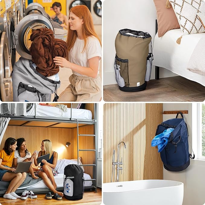 BALEINE 120L Laundry Bag Backpack, 900D Oxford Fabric Large Travel Laundry Bags with Shoulder Straps and 2 Mesh Pockets for College Dorm, Apartment, Laundromat (Gray, 120L)