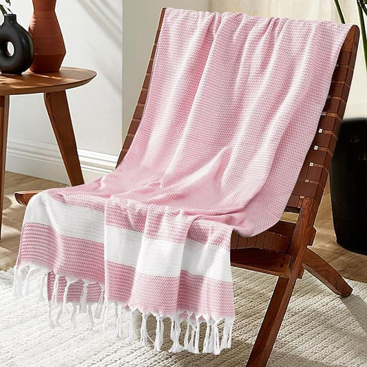 Lightweight Woven Throw Blanket Large Soft Vanilla Teen Girl Clean Aesthetic Preppy Stuff Coquette Thing Cute Accessories Girly Room Aesthetic Coastal Beachy Bedroom College Student Dorm Decor Pink