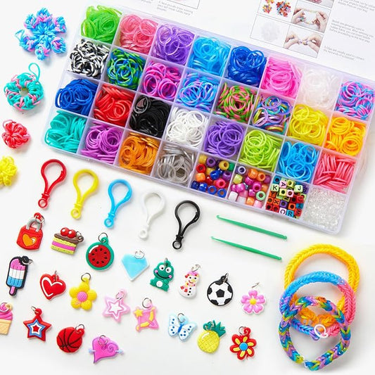 INSCRAFT 2590+ Colorful Loom Band Kit, 28 Colors Bracelet Making Kit with Storage Case, 100 Clips, 152 Beads, 20 Pendants, 5 Backpack Hooks and 1 Instructions, Christmas Birthday Gift for Girls Boys