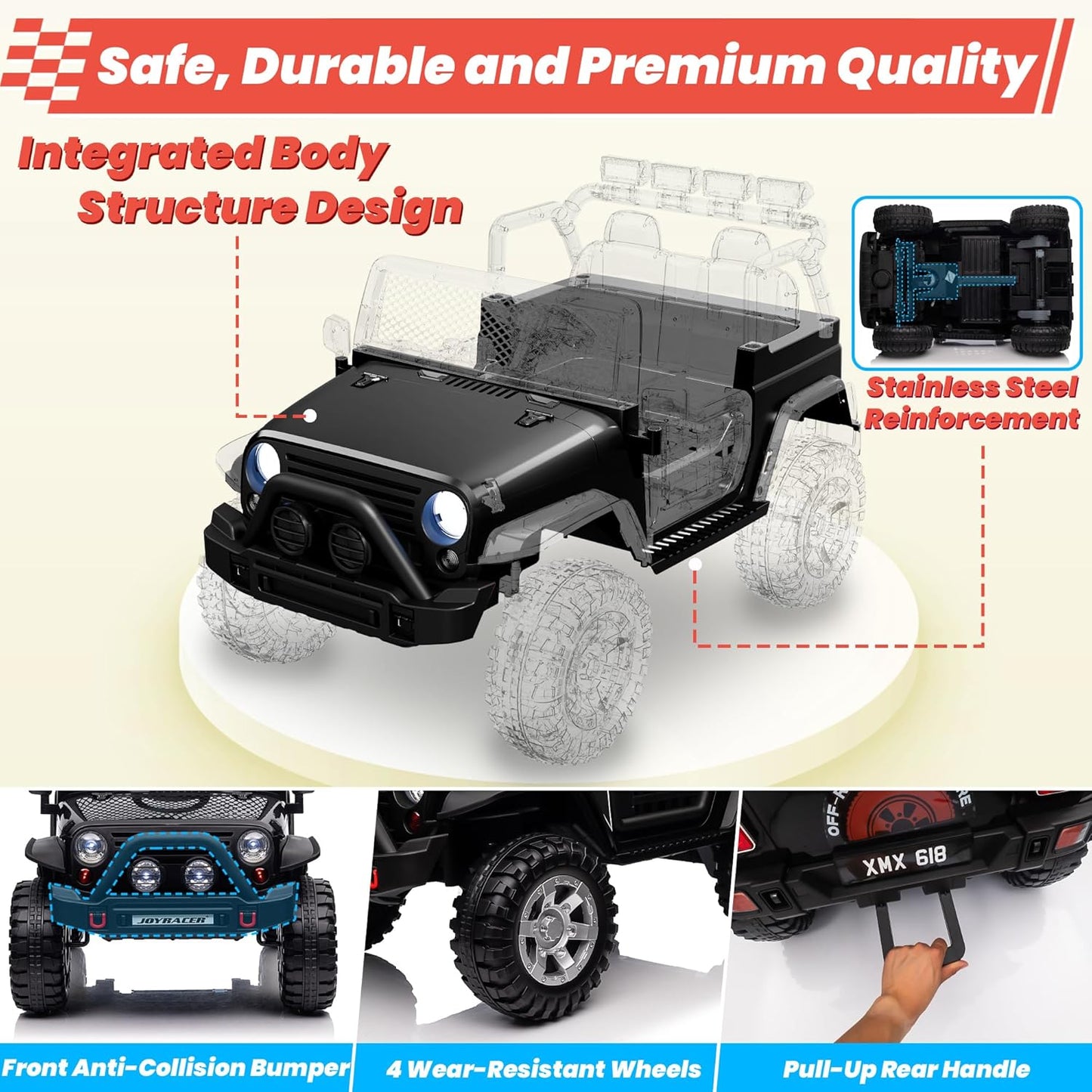 24V 4WD Ride on Truck Car w/800W Motors, Gift Flower, Remote Control, 2 Seaters, Light Bar, 3 Speeds, Pop Music, Power Four Wheels, 24 Volt Ride on Toy Car for Big Kids, Black