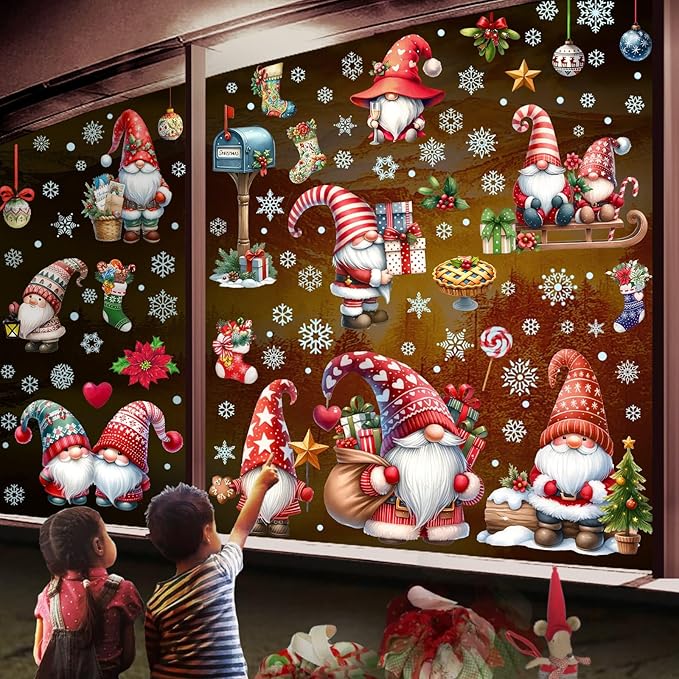 Christmas Window Clings, Gnome Window Stickers,Window Decals Snowflake, Gnome Christmas Truck, Home Decorations,Thanksgiving Xmas Gifts,Kitchen, Living Room, Bedroom Window Stickers