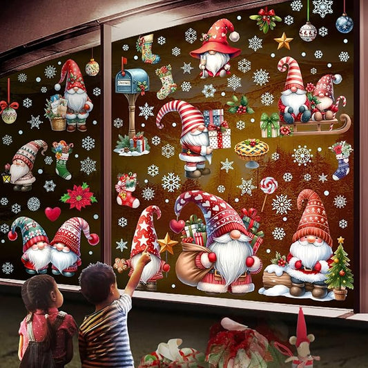 Christmas Window Clings, Gnome Window Stickers,Window Decals Snowflake, Gnome Christmas Truck, Home Decorations,Thanksgiving Xmas Gifts,Kitchen, Living Room, Bedroom Window Stickers