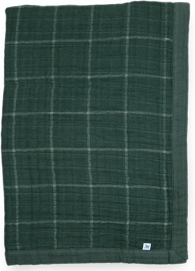 Little Unicorn Evergreen Plaid Cotton Muslin Quilt Receving Blanket | 100% Cotton | Super Soft | Babies and Toddlers | 30" x 40" | Machine Washable