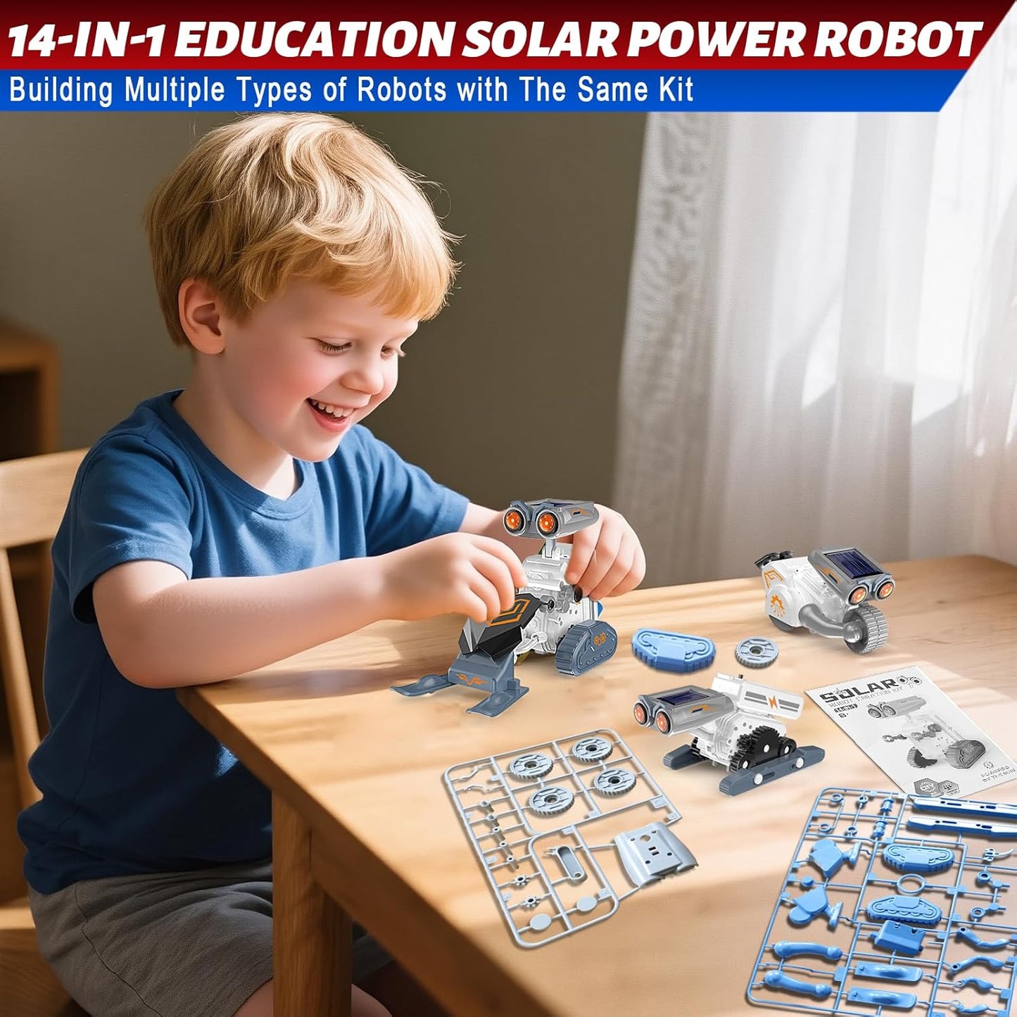 14-in-1 Education Solar Power Robot, Erector Kit STEM Gift Toys for Boys Age 8-12, DIY Educational Science Building Toy, Solar or Battery Powered Robotic Set for Children Birthday with 191Pcs