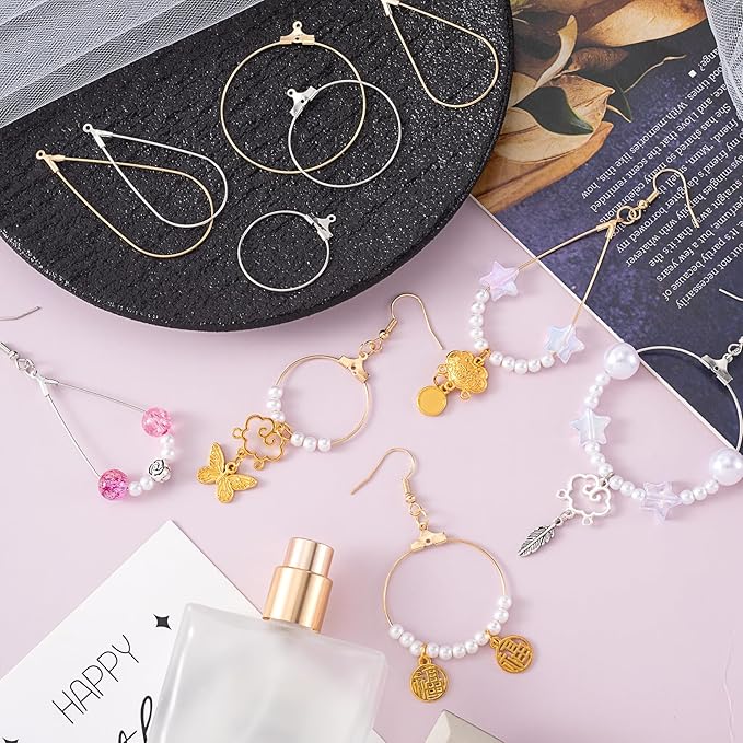 Pndeyo 700pcs Hypoallergenic Earring Making Accessories, Teardrop Round Hoop Earrings Findings Earring Hooks, Clear Rubber Earring Backs & Jump Rings for Jewelry Making- Silver & Gold