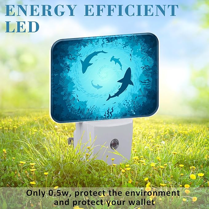 Sharks Vortex Under The Sea Night Light for Kids Girls Boys, Shark LED Night Light Plug into Wall with Dusk to Dawn Sensor for Bedroom, Hallway, Kitchen, Bathroom, Stairs Decor