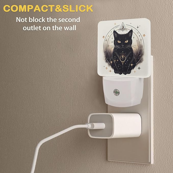 Black Cat Night Lights Plug into Wall, Funny Cats Auto Sensor LED Night Lamp for Men Women Boys Girls Holiday Presents Gifts