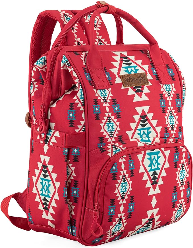 Wrangler Aztec Backpack Organized Daypack Travel Baby Bag with Stroller Strap and Side Bottle Pockets WG2204-9110BDY