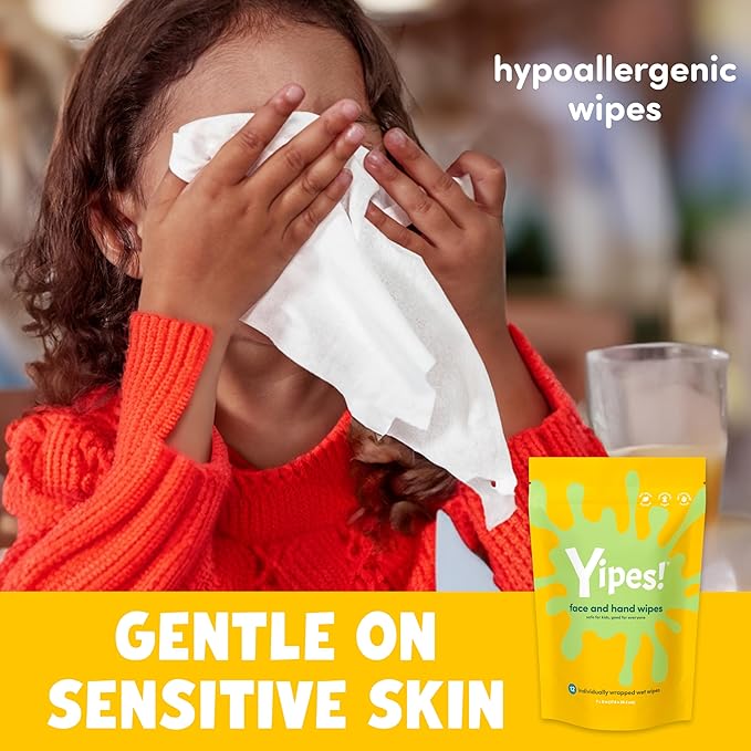 Yipes! Kids Face and Hand Wipes | Compostable Wet Wipes for Sensitive Skin | Individually Wrapped | Classroom Must Haves | Travel Essentials | For Backpacks, Lunchboxes, Classroom Supplies | 2 pack