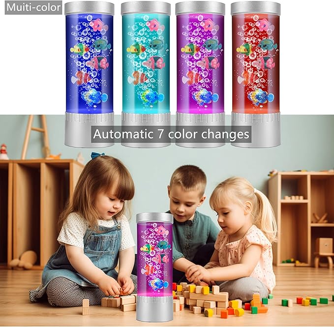 Bubble Fish Lamp, LED Aquarium Sensory Light, 1ft Colorful Bubble Tube for Bedroom, Kids Room, Living Room, Party